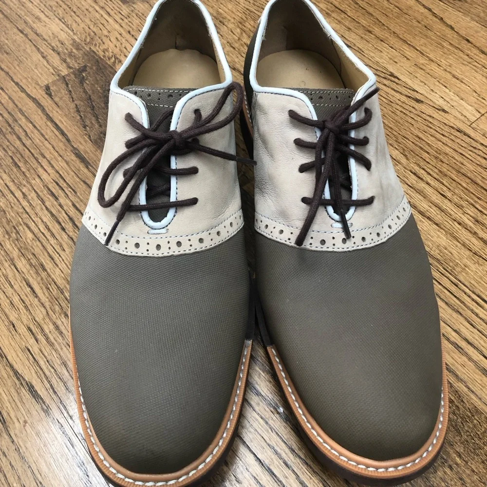 Cole Haan Two-Tone Olive and Light Gray Saddle Oxfords